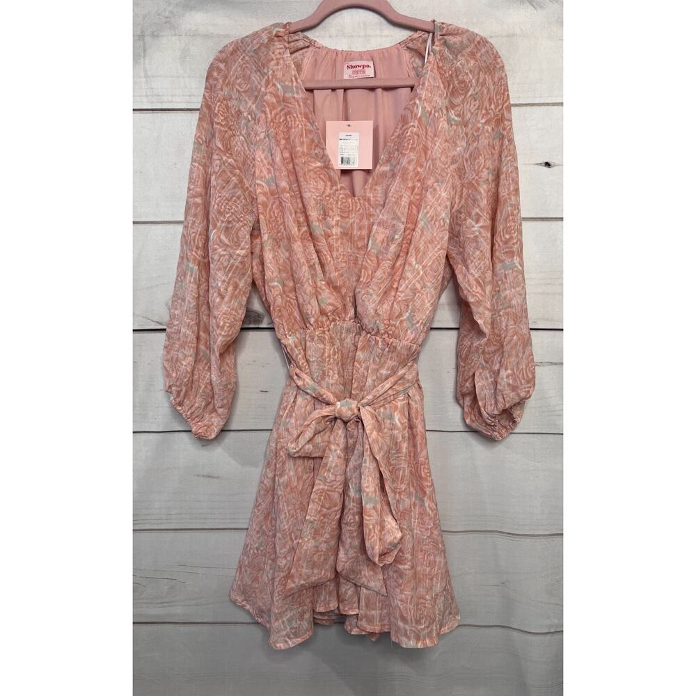 Showpo NWT Dress Size 4 Peach Raven Long Sleeve Mini